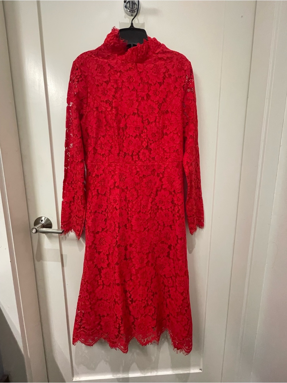 STYLEWE Red Lace Long Sleeve Midi Dress with High Neck